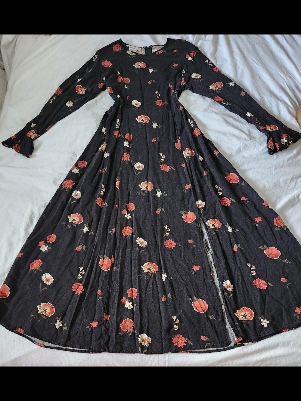 Vintage Black Floral Maxi Dress Witchy Cottagecore Vibes